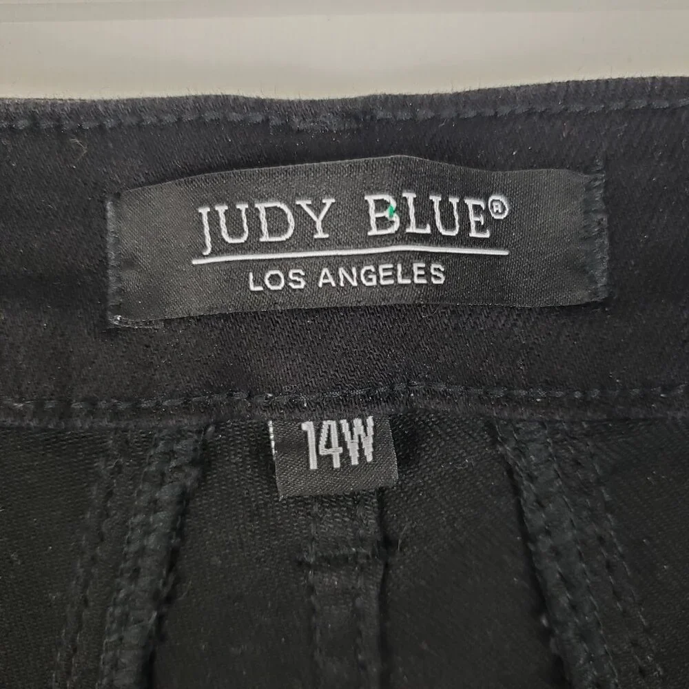 Judy Blue High Waist Star Back Seam Black Flare Denim Jeans 88958 Womens 14W - Picture 7 of 10